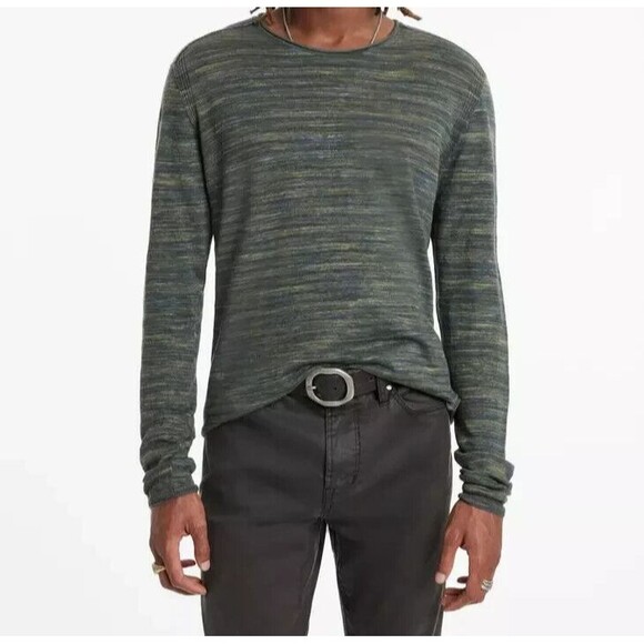 JOHN VARVATOS Shirt Mens XL Blue Pullover Crew Space Dye Linen Cotton OMAR $228 - Picture 1 of 12